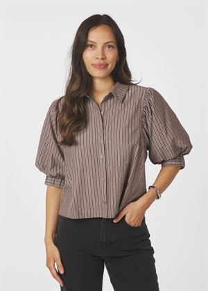 Etta soft stripe stone skjorte Brown Neo Noir 